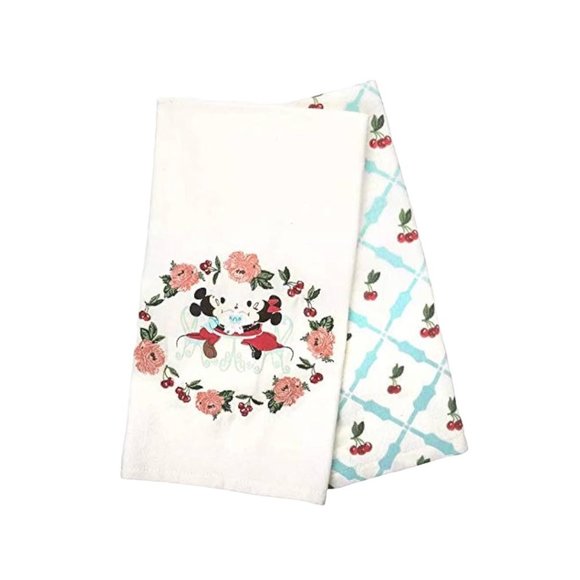 Disney Parks Retro Style Mickey & Minnie Mouse Cherries Kitchen Dish Towel Set